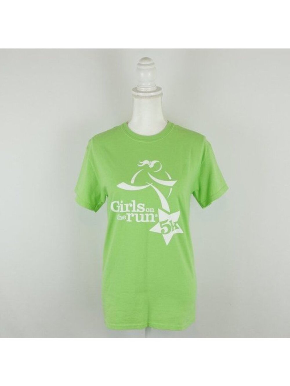 Gildan Heavy Cotton Women's Small Green White Knit Jersey Short Sleeve Tee